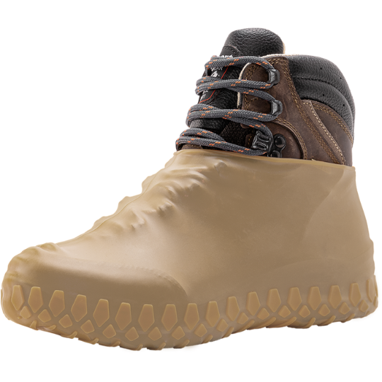 Brown rubber boot cover on a white background