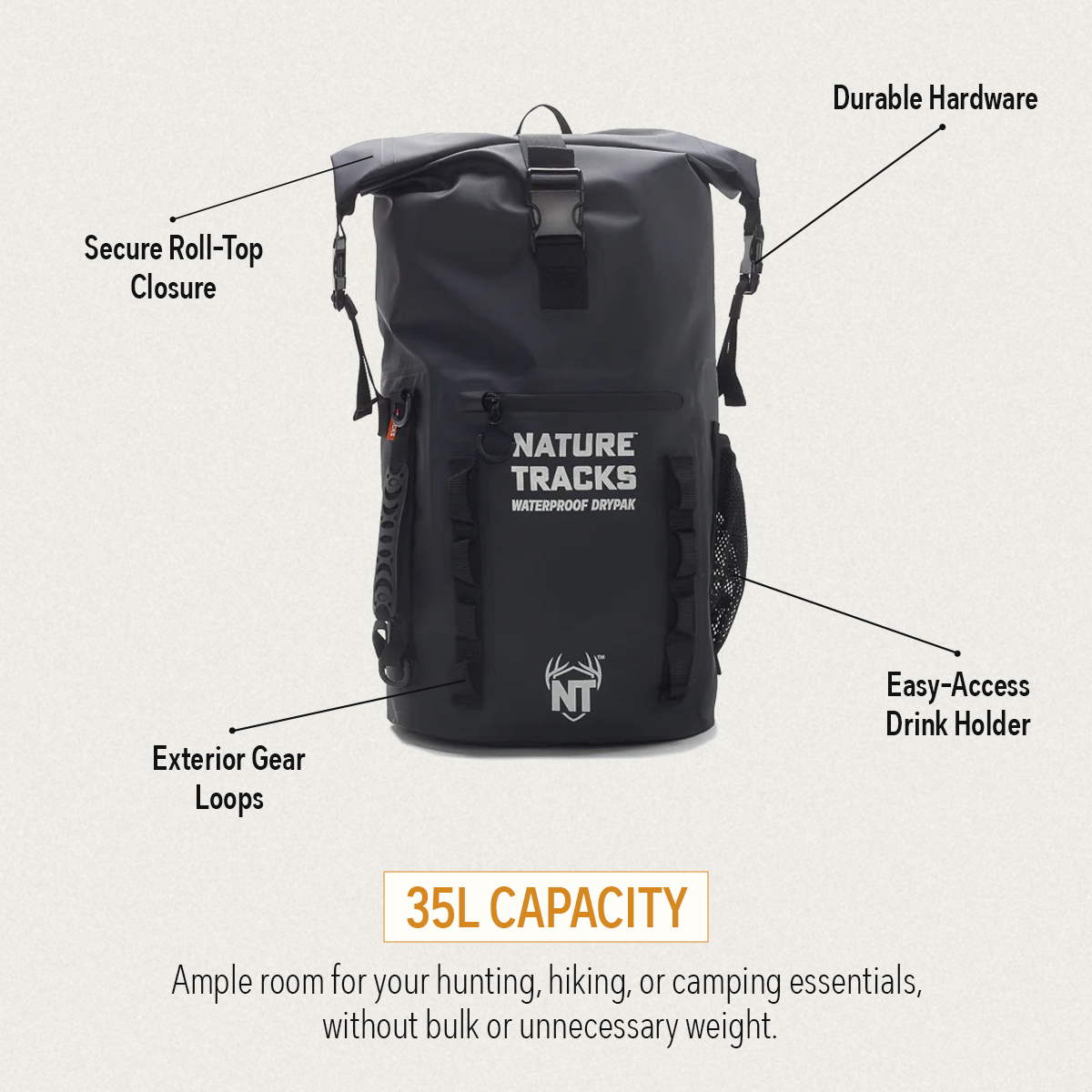 PEAK SERIES - BASECAMP DRYPAK BACKPACK 30L Black Drypak Bag NATURE_TRACKS_ECOM0227 Nature Tracks - Black
