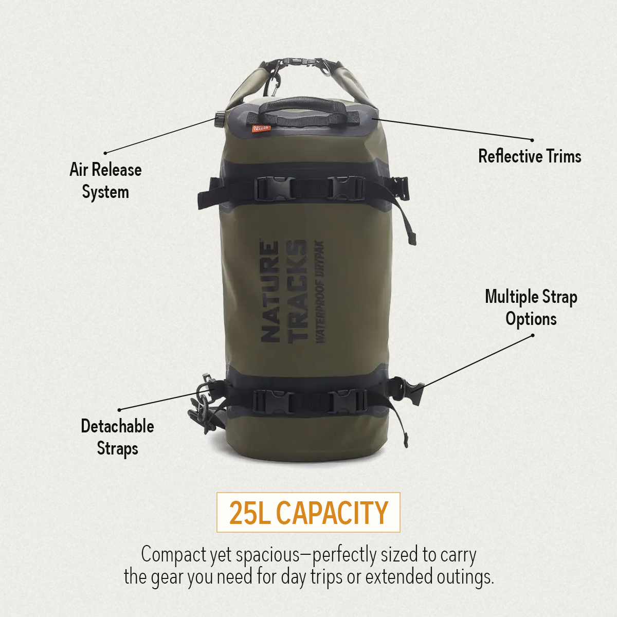 PEAK SERIES - EXPEDITION DRYPAK BAG 25L Green Drypak Bag NATURE_TRACKS_ECOM0198 Nature Tracks - Dark Green