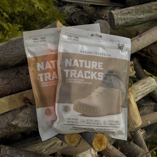 Two packages of Nature Tracks shoes on a wooden background with greenery.