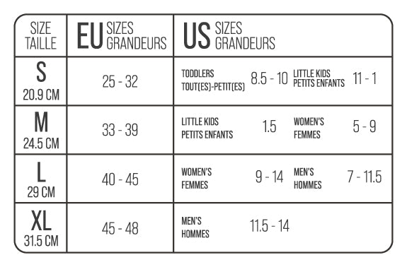 Size chart comparing European and American clothing sizes